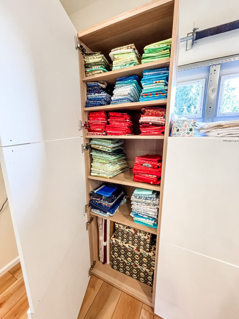 A cabinet for additional storage with farbrics