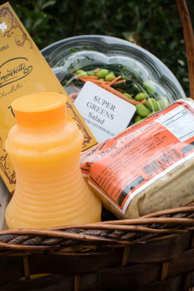 A goodie basket filled with breakfast items - one of Marie's 10 great gifts for teachers